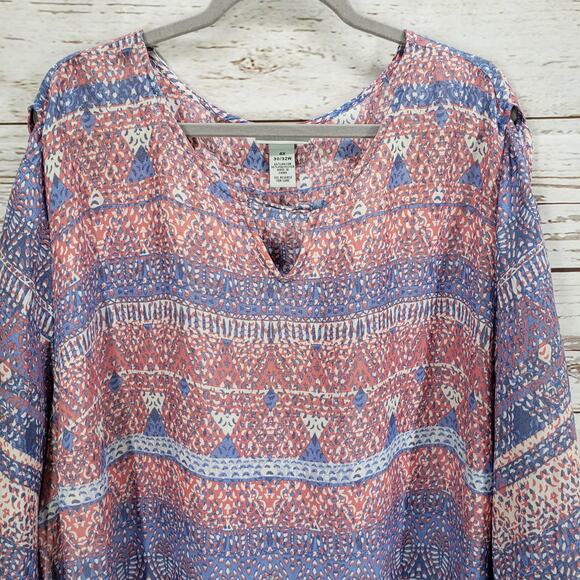 Catherines Women's Purple Pink Print Cut Out Sleeve Top Size 4X-30/32W - Picture 2 of 15
